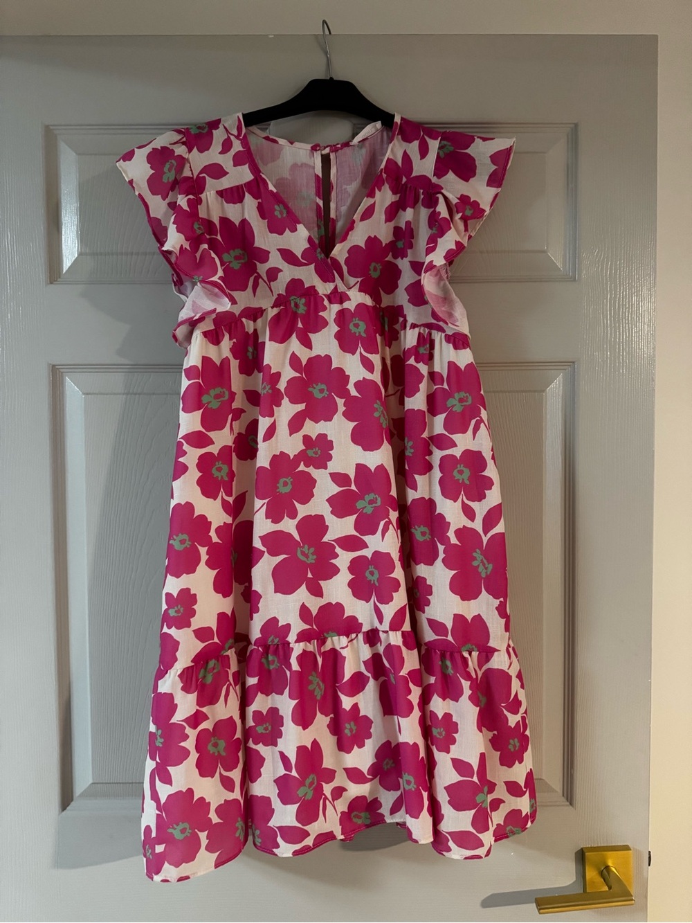 Girls' Pink Floral Ruffle-Trim Dress